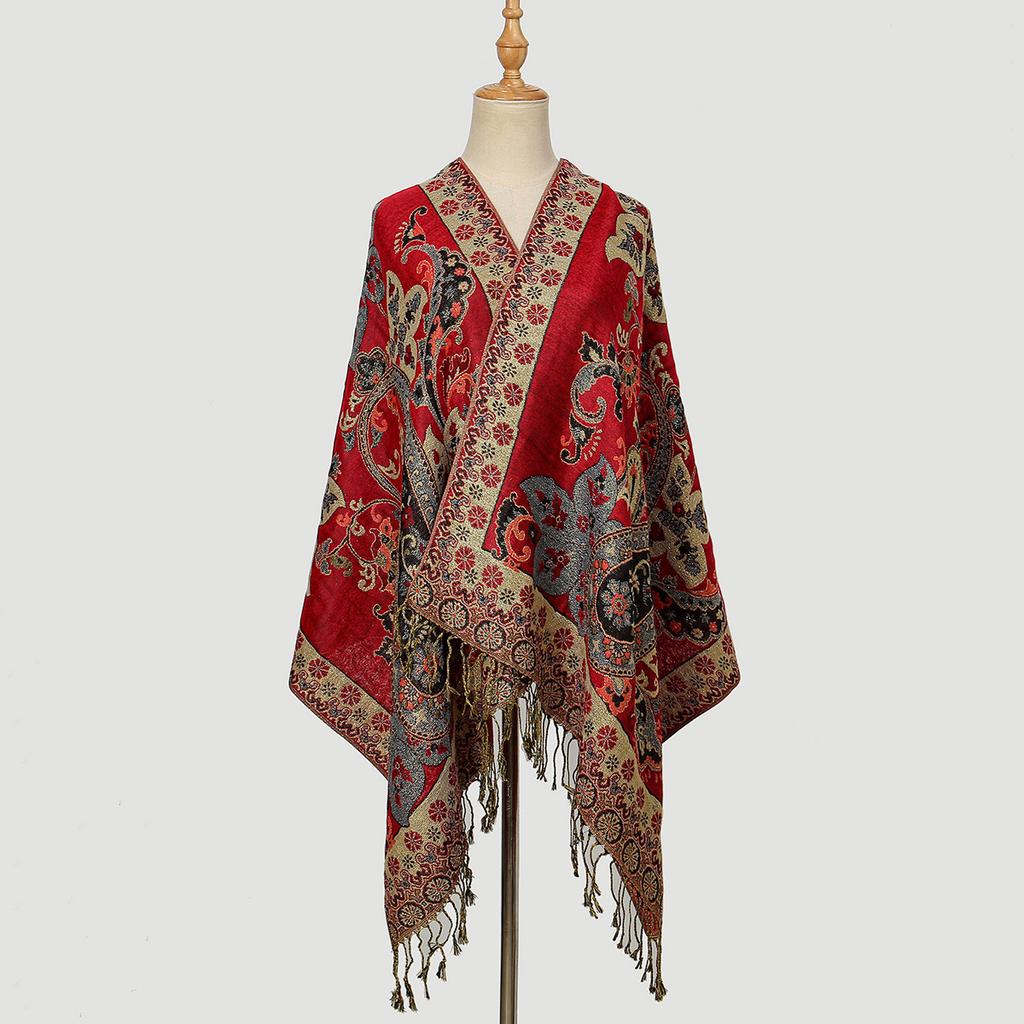 Ethnic Style Cashew Flower Polyester Long Scarf Retro Tassel Embroidered Cheongsam Scarf Travel Shawl Headscarf