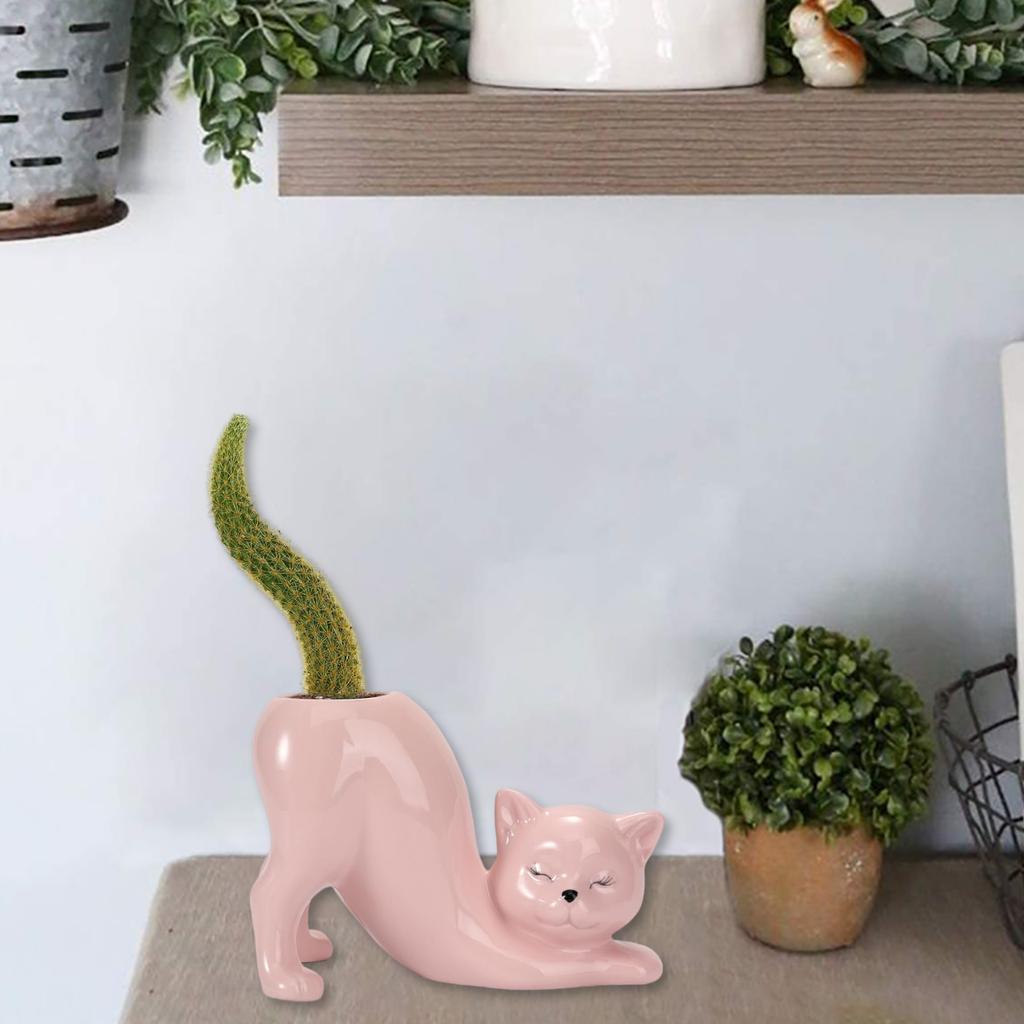 Ceramic Fleshy Plant Pot Cat Planter Plant Flowerpot Ornament for Fleshy Plant Cactuses Container for Home Balcony