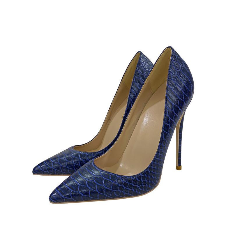 Snake Tail Dark Blue Fashionable High Heels, Sexy Party Shoes, Plus Size Women's Shoes 33-46