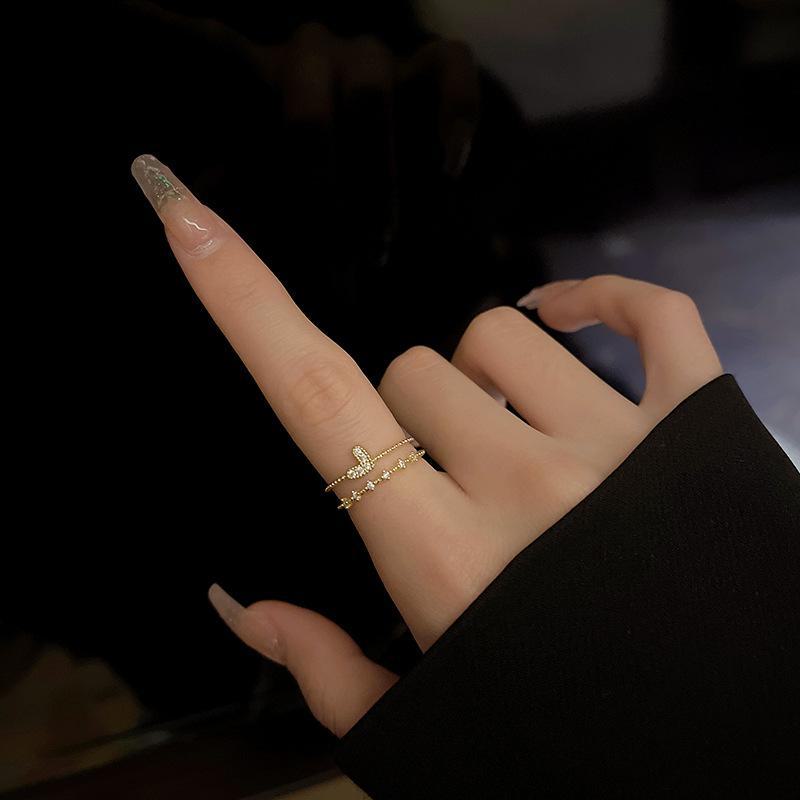 Трендовое двухслойное кольцо с цирконием - женский модный нишевый дизайн, высококачественное открытое кольцо на указательный палец