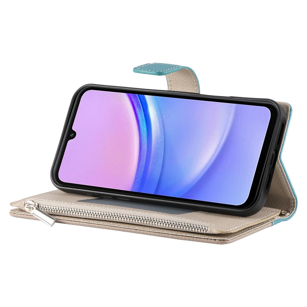 For Samsung Galaxy A05 4G Case Zipper Wallet Color Splicing Leather Flip Phone Cover with Straps