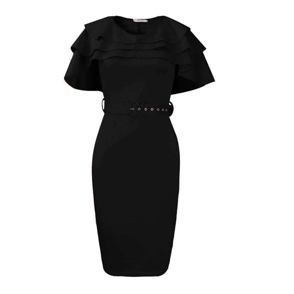 Женское летнее модное платье большого размера с рюшами, цельное однотонное платье-футляр с поясом