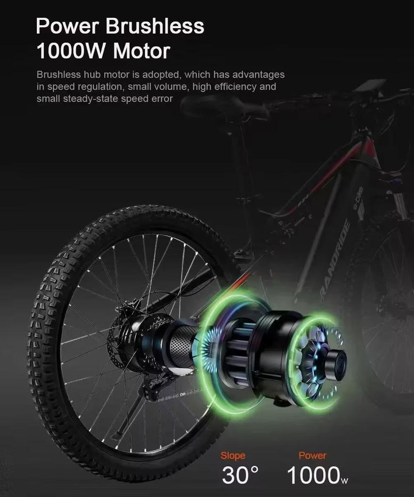 2026 new RANDRIDE YG90B E-bike, 1000W high-power motor 48V17AH battery hydraulic brake adult electric bicycle 27.5-inch tires