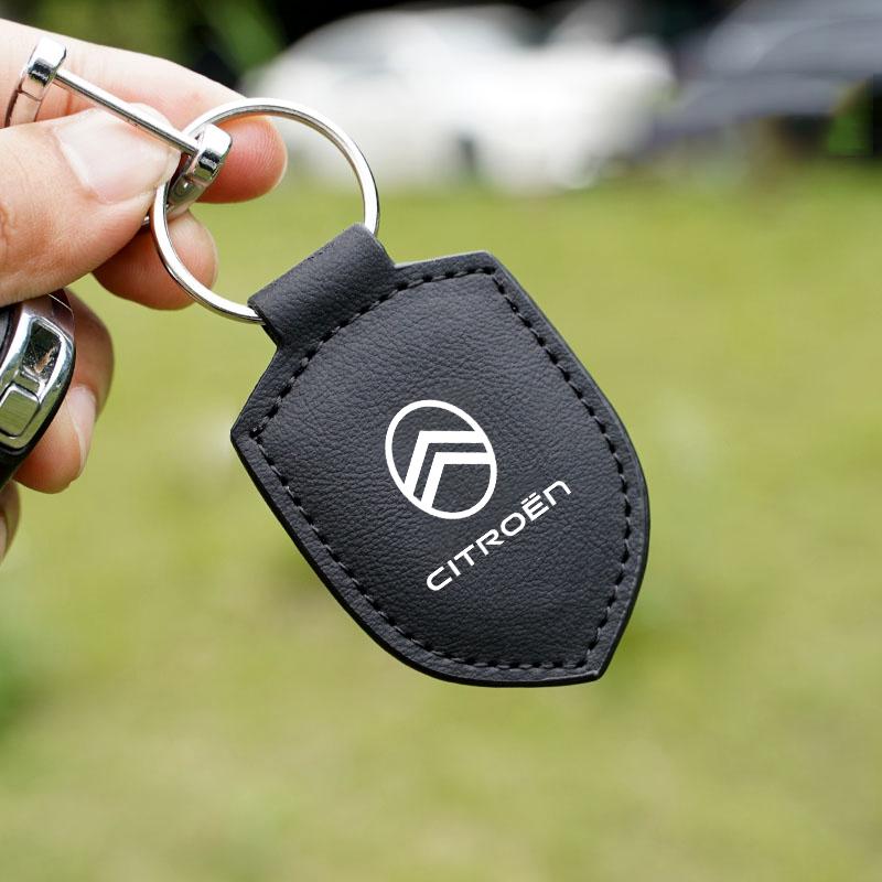 Car Leather Keychain Shield Styling Emblem Key Ring For Citroen C6 DS5 RD3 Cross Berlingo Xsara Grand Picasso Jumper Cactus Saxo