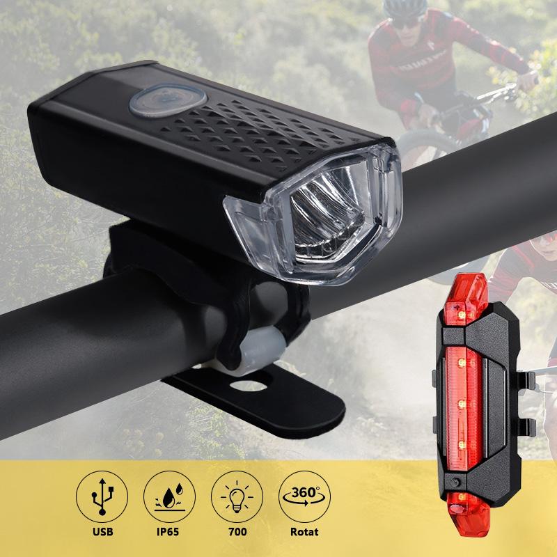 2pcs Bike Bicycle Light USB LED Rechargeable Set MTB Road Bike Front Back Headlight Lamp Flashlight Cycling Light Cycling Acces