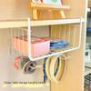 Kitchen Wall Cabinet Storage Rack: Multi-Layer Hanging Basket with Paper Towel and Cling Film Holder