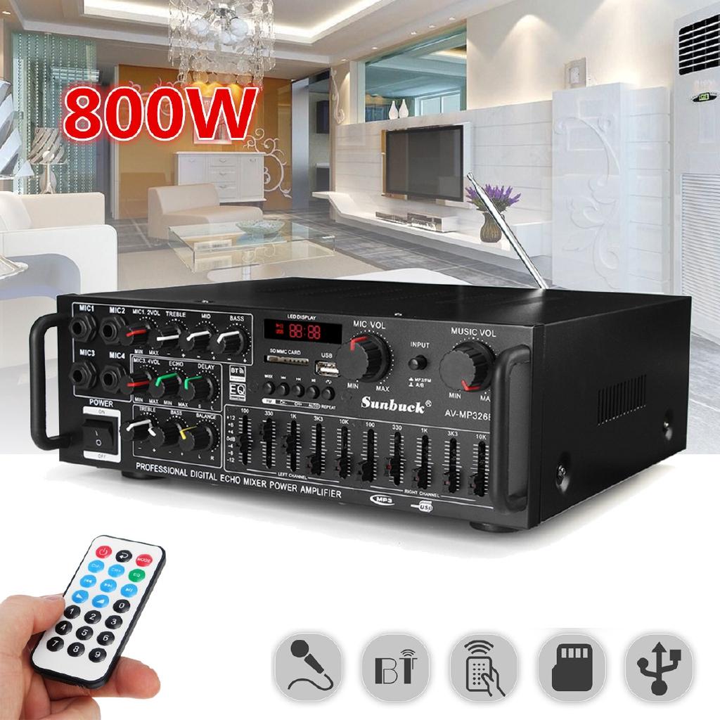 220 В-240 В эквалайзер Bluetooth стерео усилитель 800 Вт 4 Ом 2 канала USB 64 ГБ диск/SD-карта автомобильный домашний AV-усилитель мощности