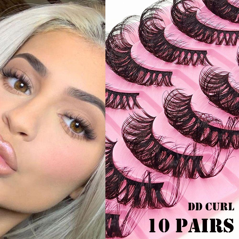 10 Pairs Eye Lashes Natural Long Wispy Volume DD Curl False Eyelashes Russia Volume Faux Mink