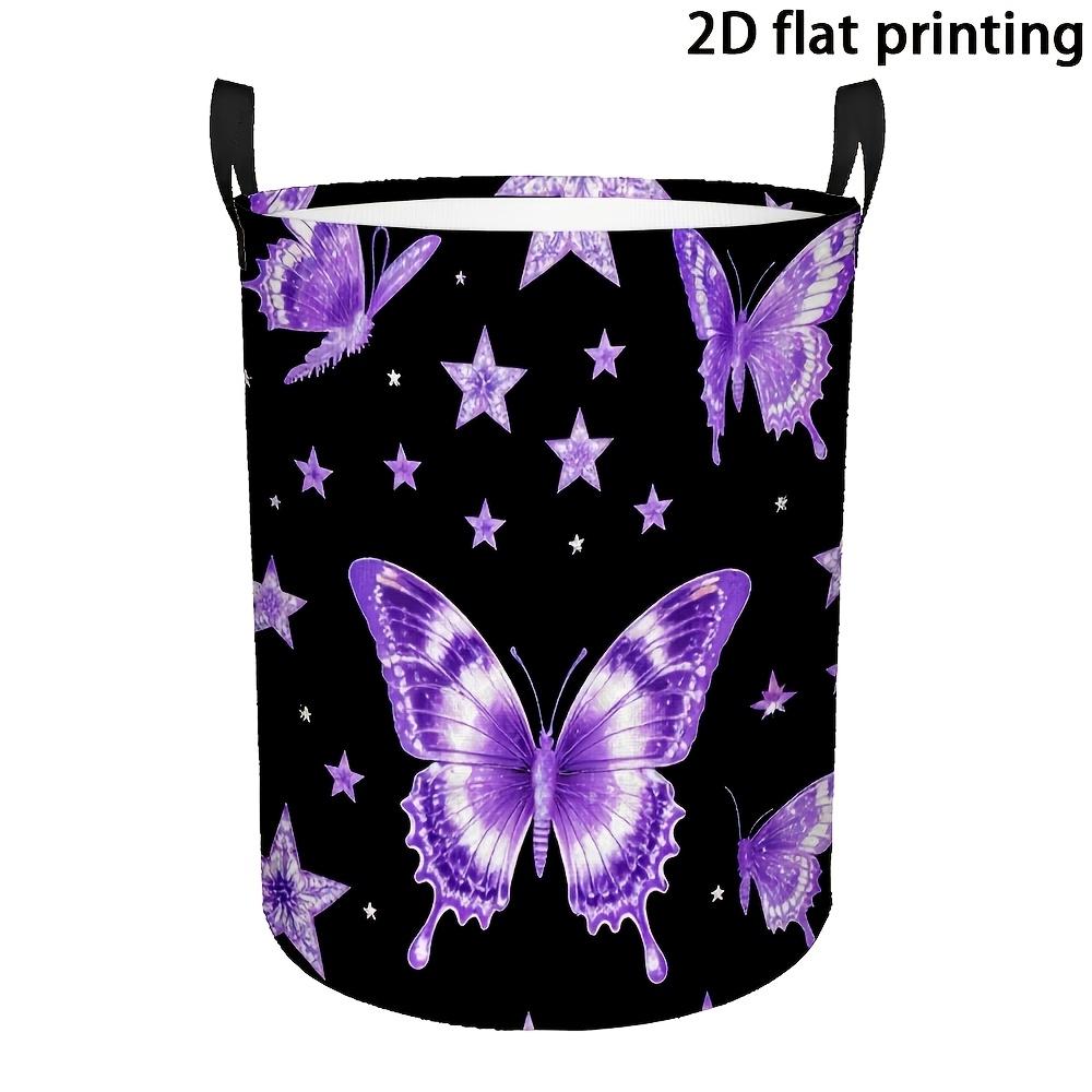 1pc, Laundry Basket, Purple Butterfly Star Pattern, Storage Basket, Made of Polyester Fiber, Storage Basket with Handles, Suitable for Bedroom, Laundr