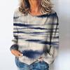Long Vintage Womens Gradient Style Sleeve Stripe Print Tshirt Tops Autumn Oneck Ladies Clothing Female Daily Pullover