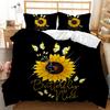 Sunflower Duvet Cover Set King/Queen Size Print Decor Botanical Plants Yellow Floral Comforter Cover Black Polyester Quilt Cover