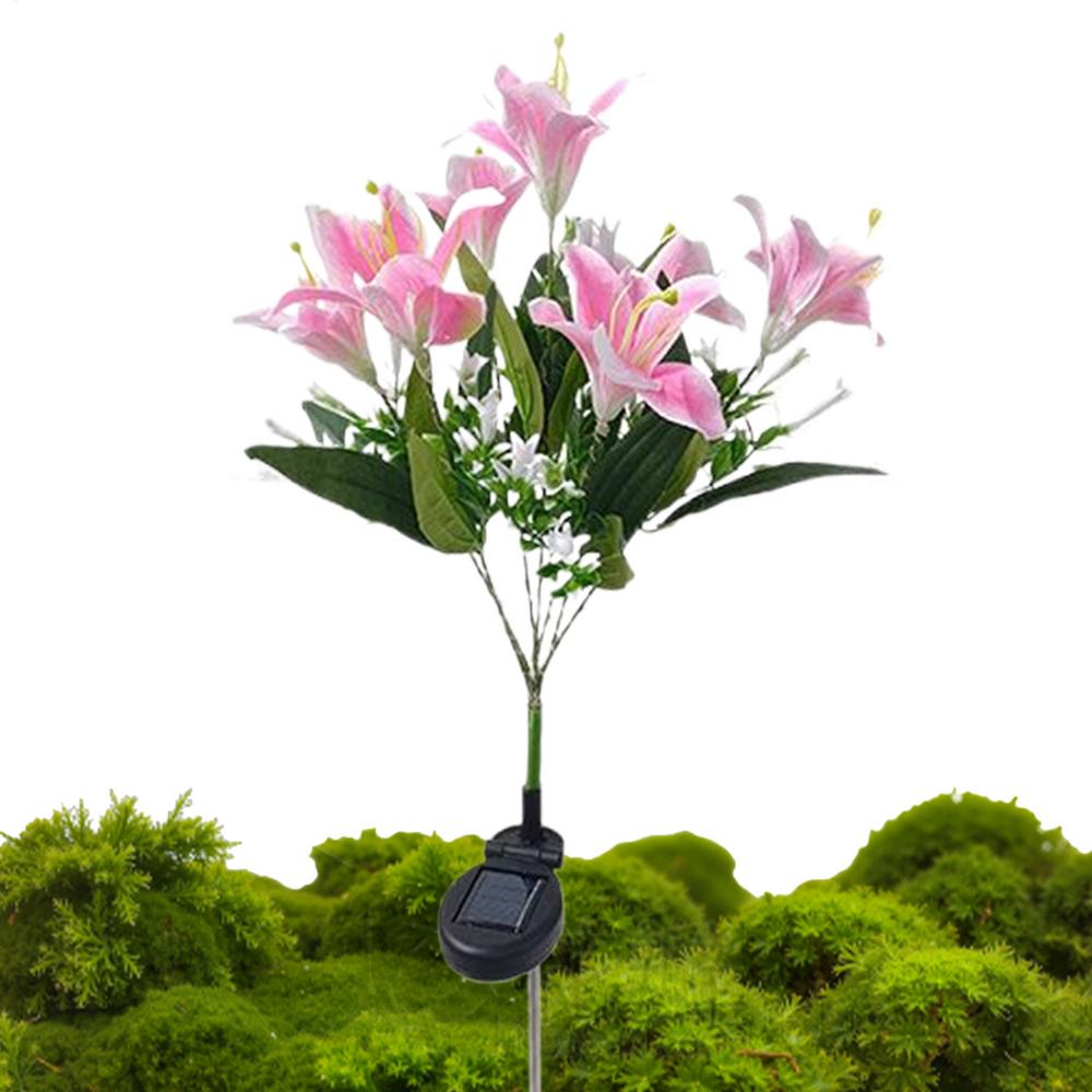 Solar Flowers Outdoor Waterproof 7 Head Artificial Lily LED Lamp With Stake Waterproof Solar Lights Outdoor For Garden Patio