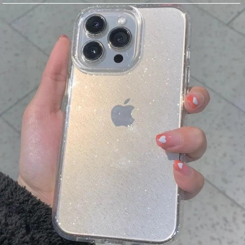 Роскошный блестящий прозрачный мягкий акриловый противоударный чехол для iPhone 16 15 14 13 12 11 Pro Max X XR XS 7 8 Plus SE 2022