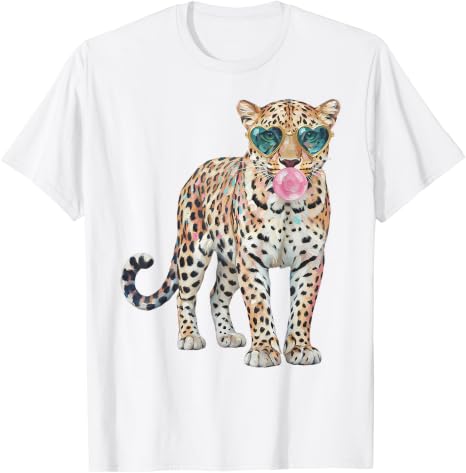 Leopard Bubblegum Sunglasses Funny Animal Teen T-Shirt Unisex