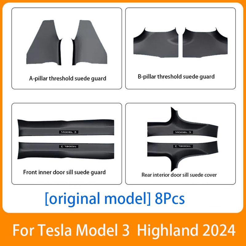 2/4/8PCS Front Rear Door Sill Protector Cover For Tesla Model 3/Y Carbon Fiber Anti Kick ABS Pedal Guards Inner Strip Threshold