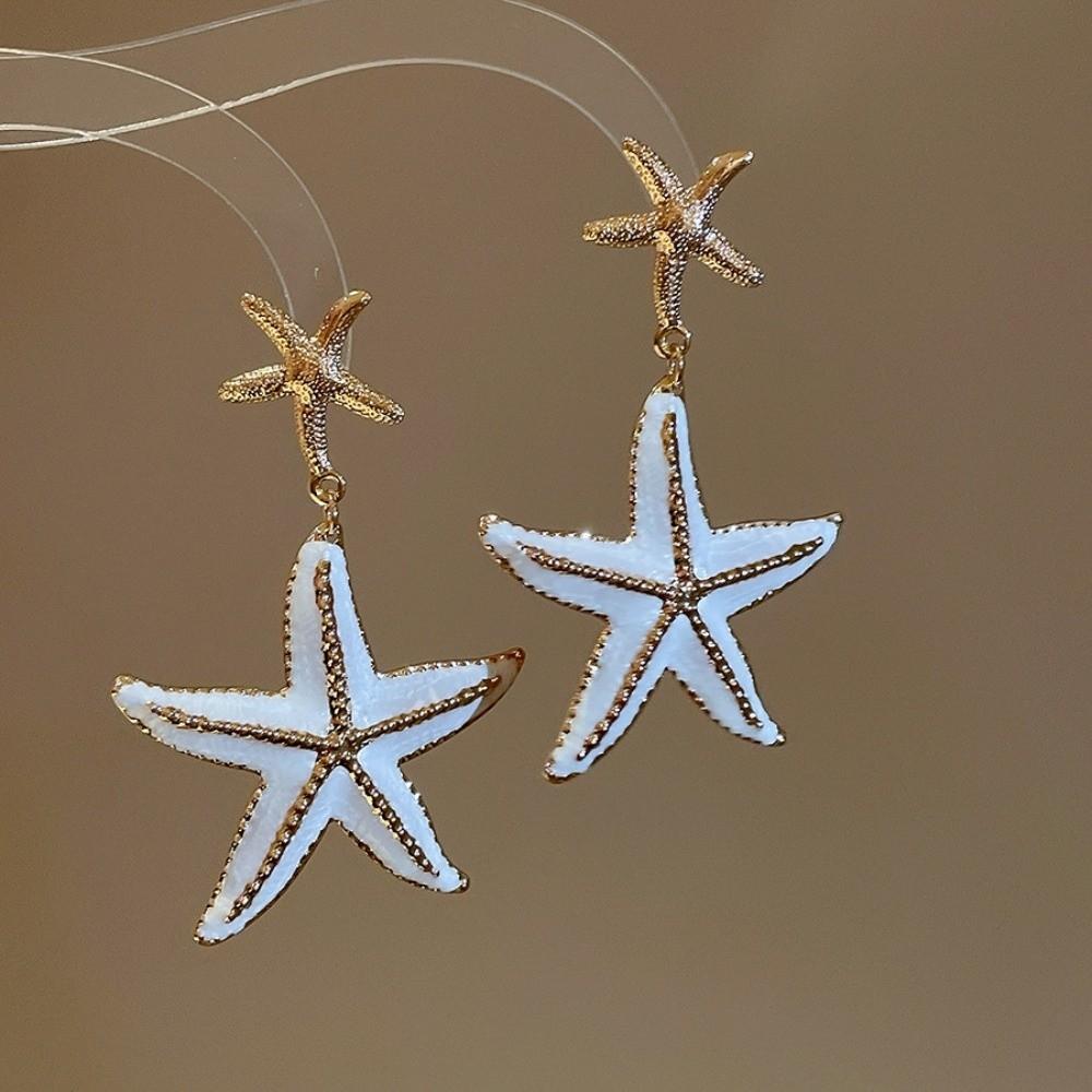 Iron Material Starfish Metal Stud Earrings Bohemia Style Long Tassel Earrings Women