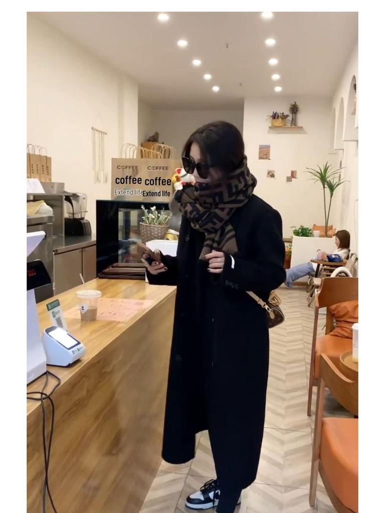 Женское пальто из верблюжьей шерсти 2023 - средней длины, в корейском стиле, свободного кроя, с длинными рукавами, трендовое для осени и зимы