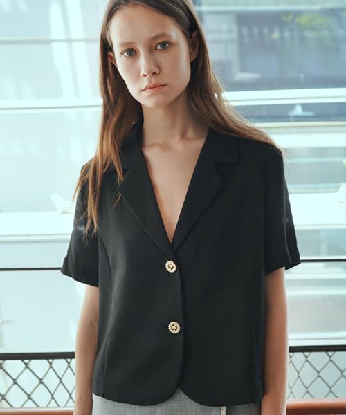 Damage Mnemonic Pearl Linen Cropped Black Short Sleeve Jacket