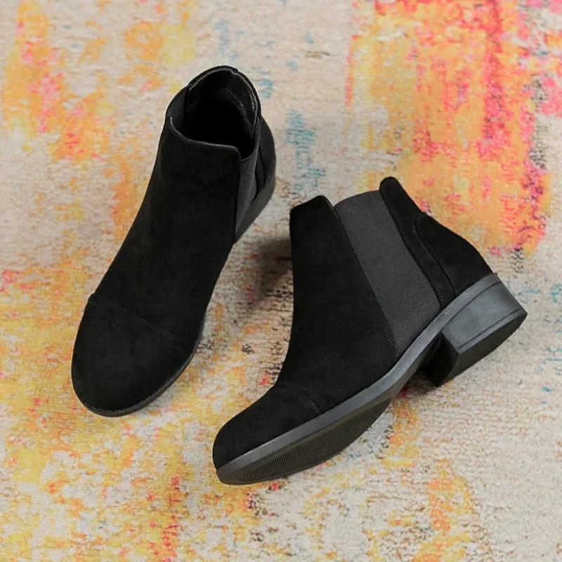 Женские ботильоны челси из искусственной замши, новые модные мягкие кожаные ботинки, женские, однотонные, повседневные, Botas Mujer
