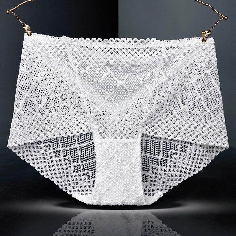 New Women Breathable Panties Sexy Lace Mesh Hollow Silk Knickers Bottom Cotton Health Briefs Quality Butt Lifter Pants Plus Size