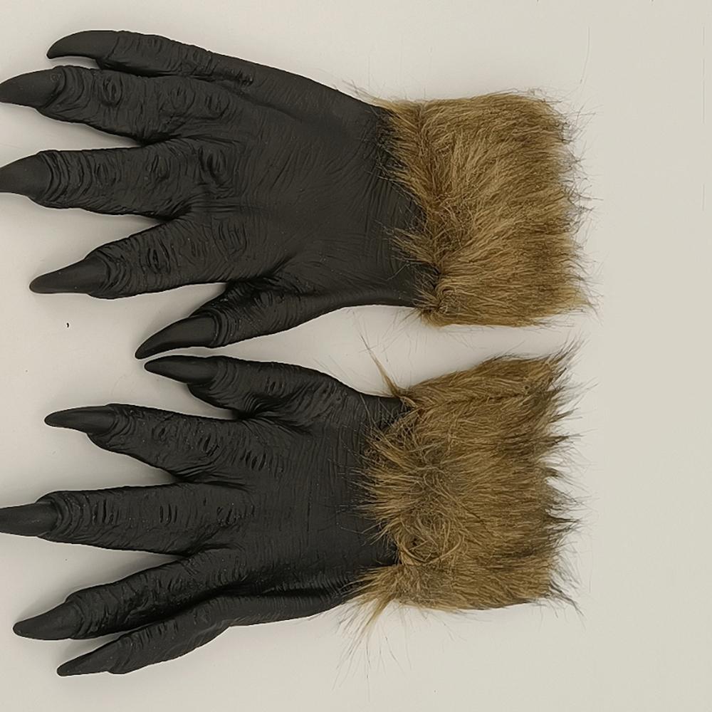 1 пара перчаток Wolfman Искусственный костюмный реквизит Хэллоуин Новинка Черный+Коричневый Для взрослых