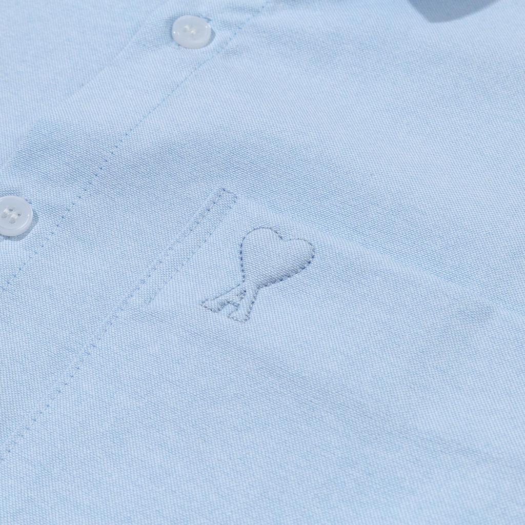 AMI Осень 2025 Новый продукт Нагрудный карман Классическая Невидимая 3D Вышивка Маленькая Любовь Повседневная Хлопковая Однотонная Рубашка с Длинным Рукавом