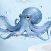 Large Blue Octopus Wall Sticker Ocean Animal Wall Decal Peel And Stick Art Mural for Bathroom Kitchen Living Room Summer Wall