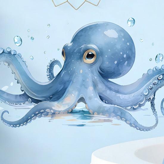 Large Blue Octopus Wall Sticker Ocean Animal Wall Decal Peel And Stick Art Mural for Bathroom Kitchen Living Room Summer Wall