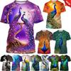 New Peacock 3D Printing Men's And Women's Fashion T-shirt Animal Color Feather Fan O Neck Short-sleeved Oversize Casual Tops Tee