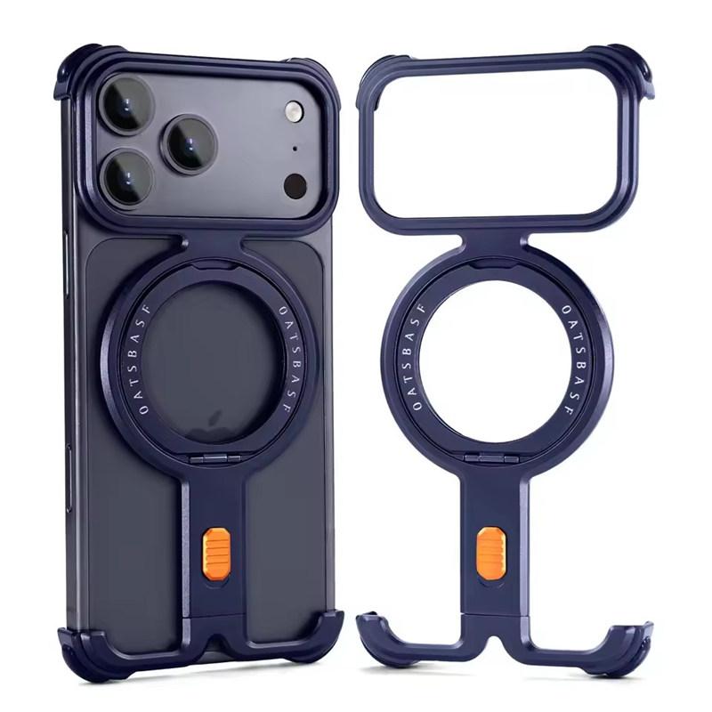 Oatsbasf Metal Phone Case for iPhone 17 Pro Max/17 Pro with Magnetic Stand 360° Rotatable Magsafe Aluminum Metal Frameless Cover