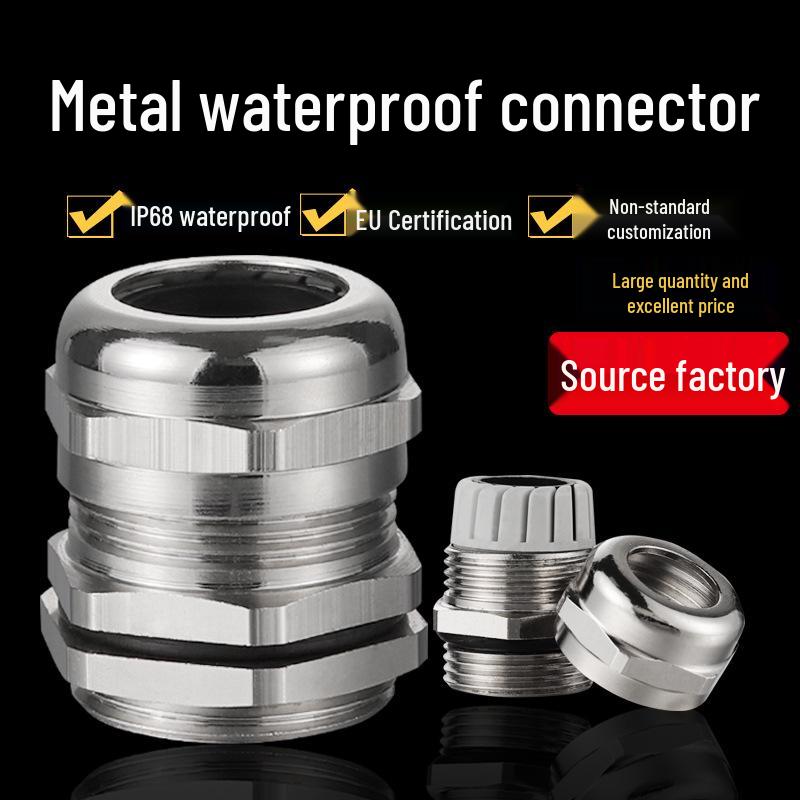 Waterproof Metal Wire Cable Connector with Lock Nut Gland, PG Sealing, M18/M12 Entry Hole.