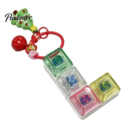 Fidget Toy for Stress Relief Christmas Mechanical Keyboard Keychain, Push Button Fun Fingertip Clicking with Reindeer Bell Charm, Backpack Accessory