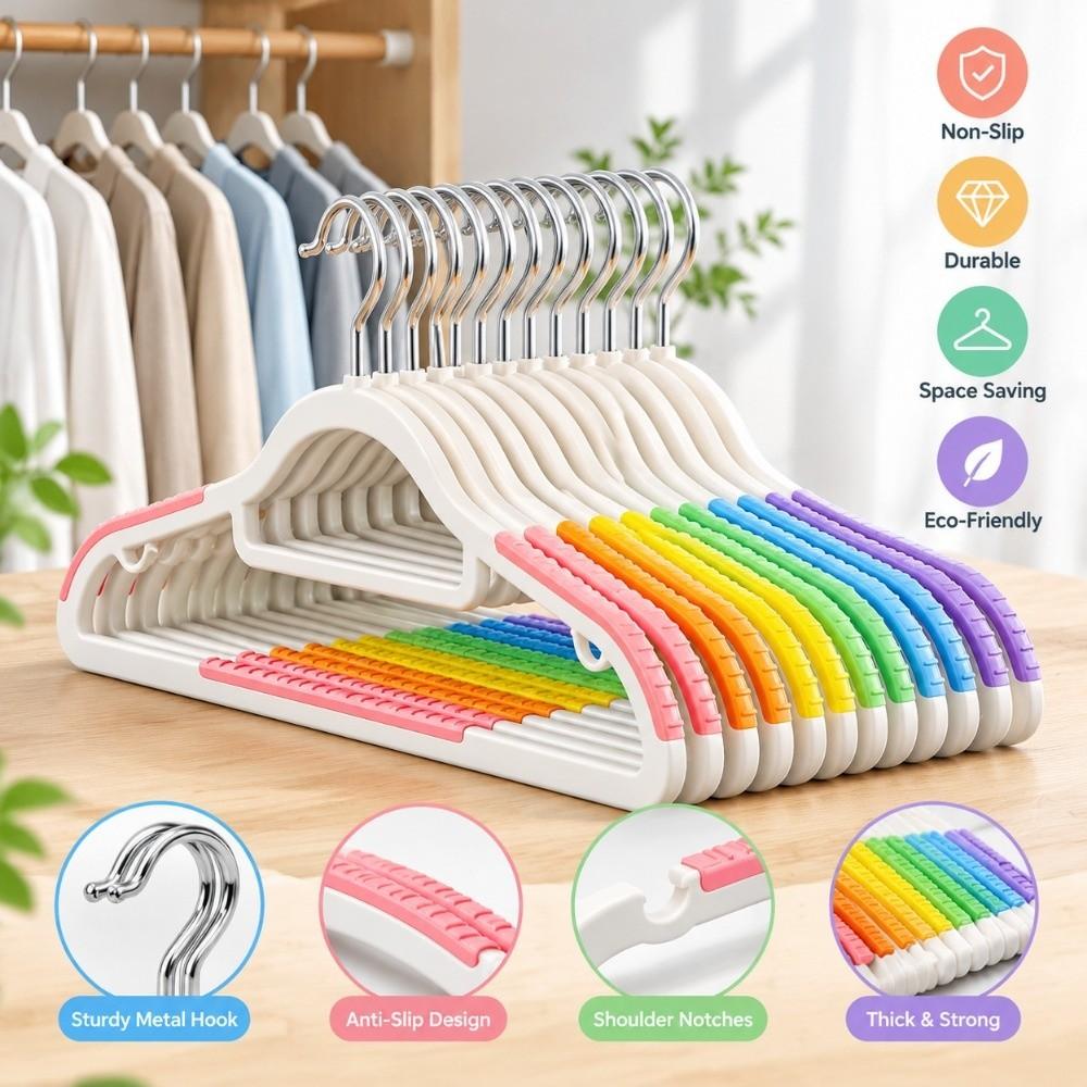 10Pcs Heavy Duty Non-Slip Hangers Set Rotating Hook Seamless Hanger Laundry Room