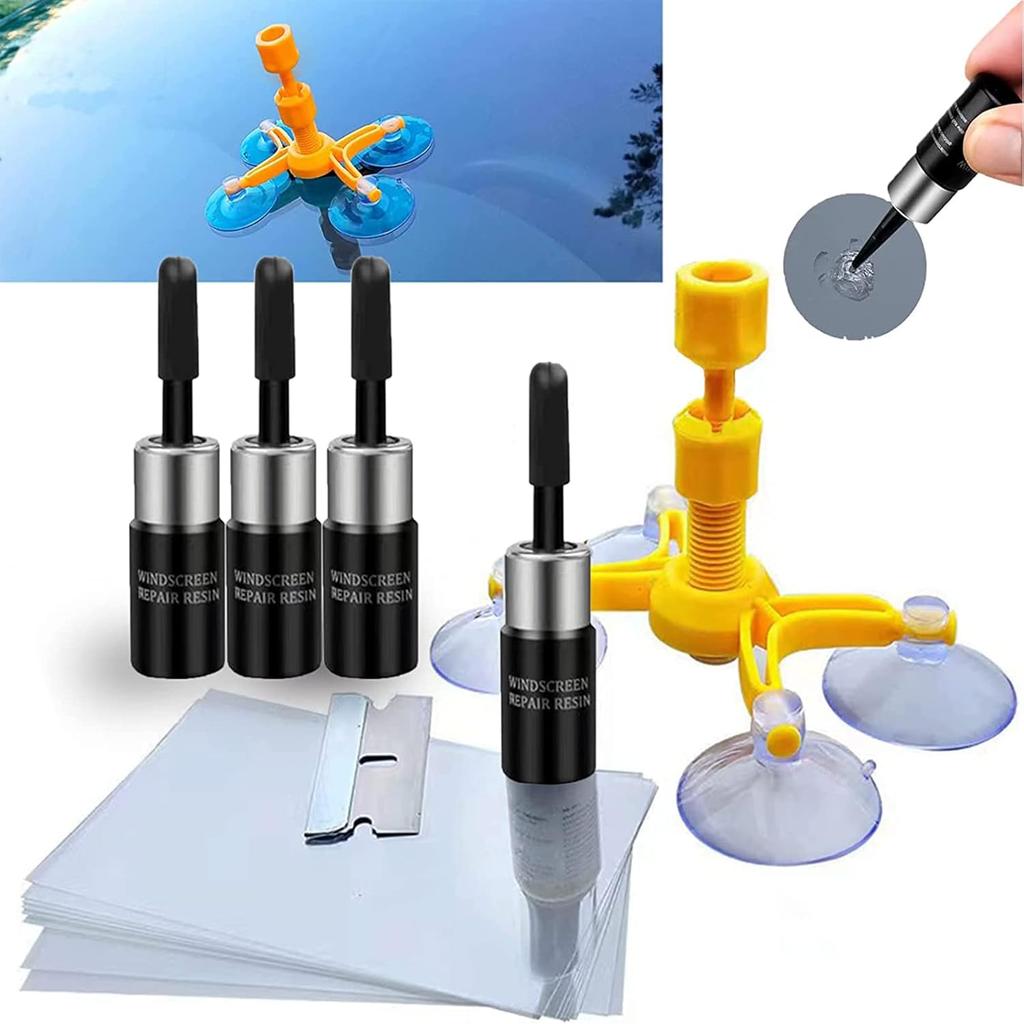 VICKJES Windshield Repair Kit, Glass Repair Fluid 4 Pcs Car Glass Repair Kit, Windshield Crack Repair Kit, Glass Repair Fluid Quick Fix for Chips,