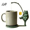 Funny Tea Steeping Gadget Fishing Friends Bag Holder Cute Resin Teabag String Keeper Whimsical Animal Handmade Craft Decor Fun Kitchen Counter