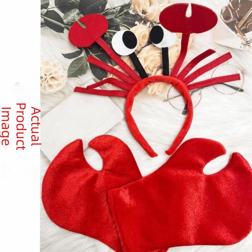 Cartoon Crab Headband Animal Character Costume Headwear Cute Red Lobster Costume Set Cosplay Event