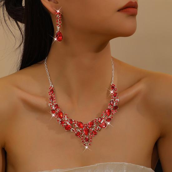 2 шт./набор Женский ювелирный набор Сверкающий дизайн «Капля воды» Свадебное колье и серьги-капли Набор Свадебные украшения Подарок