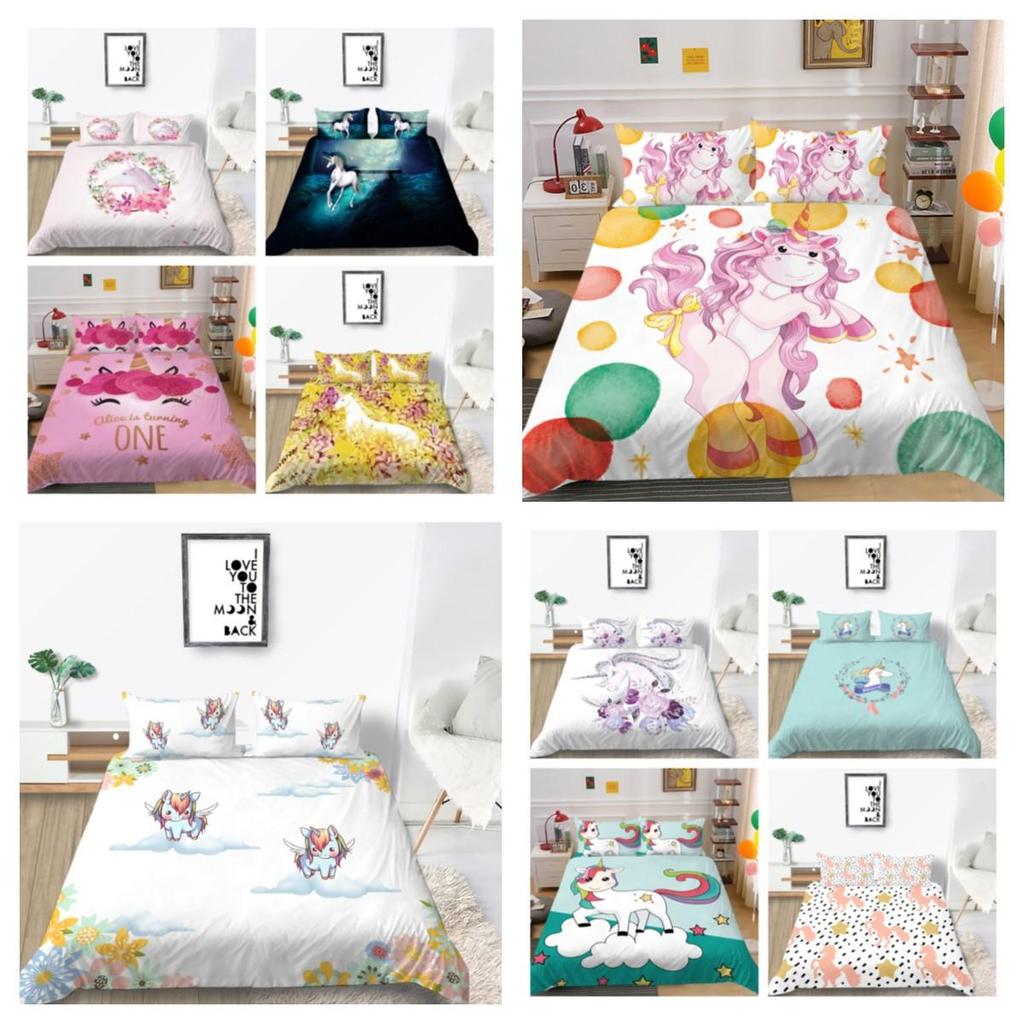 2023 Новый стильный комплект постельного белья с принтом, пододеяльник, новый 3D чехол для постельного белья с принтом единорога, костюм для девочек, королевский размер, домашняя постельная одежда