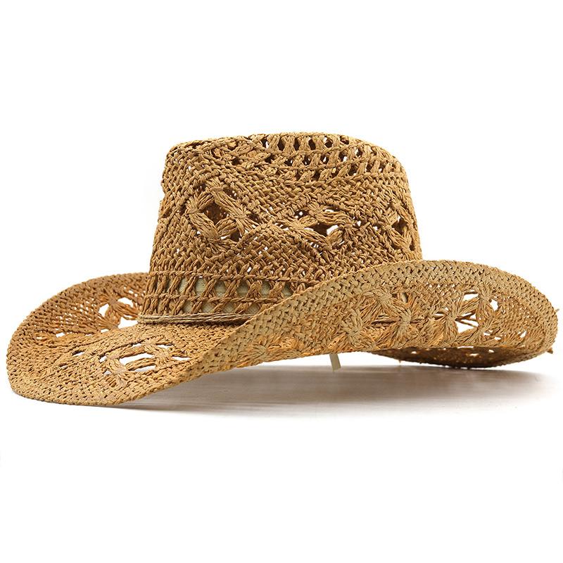 Wide Brim Western Cowboy Hat Sun Protection Jazz Hat Fashion Straw Cap Outdoor