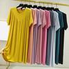Женское летнее платье, плиссированное сплошное цветное платье с круглым вырезом и короткими рукавами, тонкий свободный пуловер длиной до колена, повседневная повседневная одежда, женское платье миди