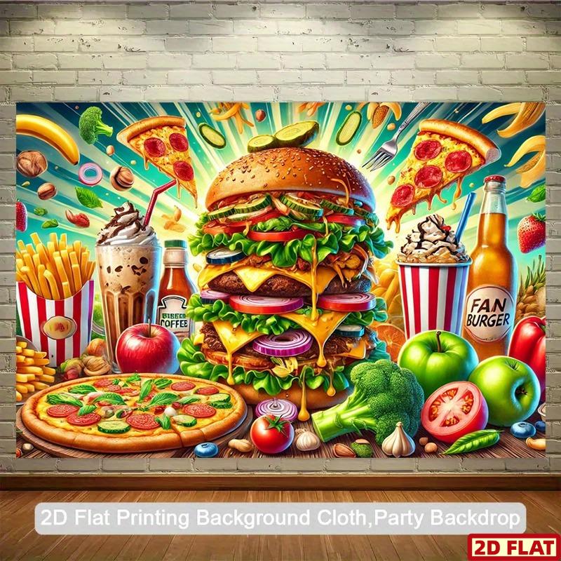 Плоский 2D фон для вечеринки с фаст-фудом, 1 шт., подходит для празднования дня рождения и украшения кафе