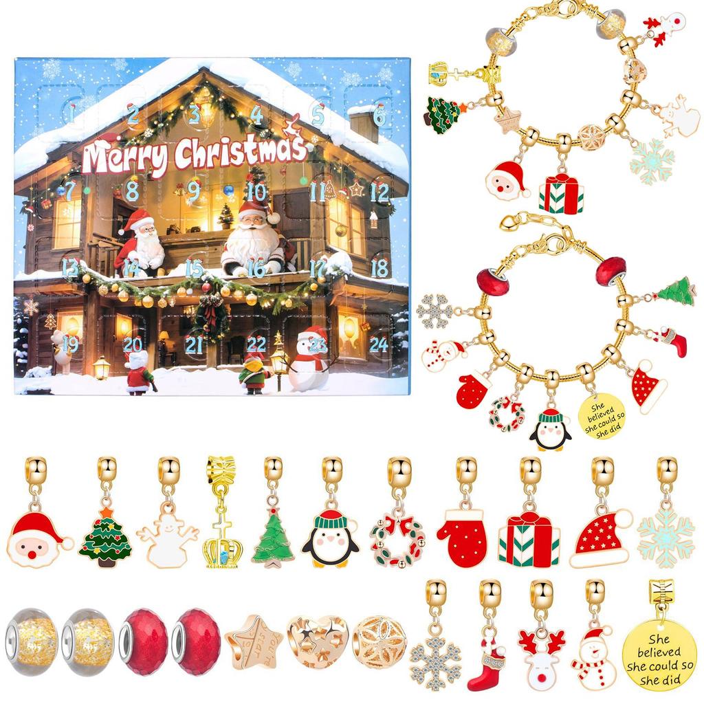 2023 Christmas Advent Calendar Gifts, DIY Bracelet Making Kit For For Child Adult, 24-Days Christmas Countdown Calendar Jewelry Gifts