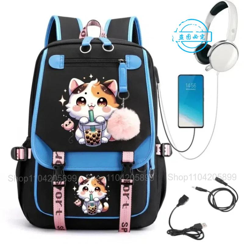 Милый Рюкзак-Котик с Бабл-ти Мультяшный Рисунок Корги Mochila Школьная Сумка для Учеников Мальчиков Девочек Подарок Большой Вместимости для Ежедневных Поездок Rucksack