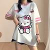 Свободная футболка в корейском стиле, футболка Hello Kitty с рисунком для футбола, спортивная футболка, streetwear.