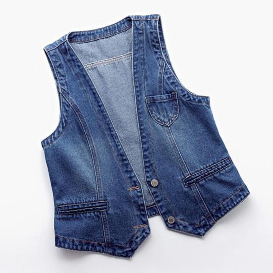 Женский джинсовый жилет без рукавов, свободный V-образный вырез, двойные пуговицы, сплошной цвет, винтажный твердый шов, уличная одежда в стиле хип-хоп, женский осенне-весенний жилет