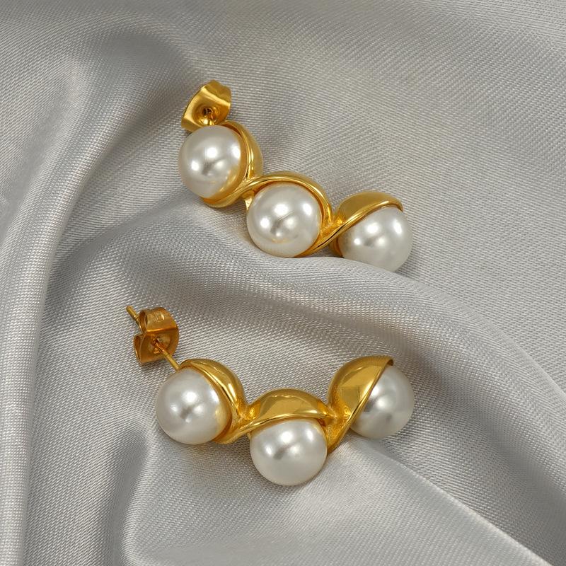 Новые серьги из нержавеющей стали с жемчугом и горошком, женские универсальные серьги из титановой стали с легкой и роскошной пряжкой