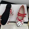 Fashion Retro Red Polka Dot Mary Jane Shoes Women Fashion Narrow Band Buckle Bowknot Flat Sandals Women Comfortable Elegant Casual Shoes