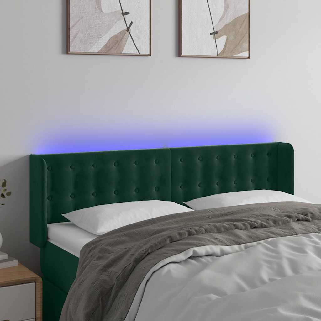 LED Headboard Dark Green 147x16x78 88 cm Velvet