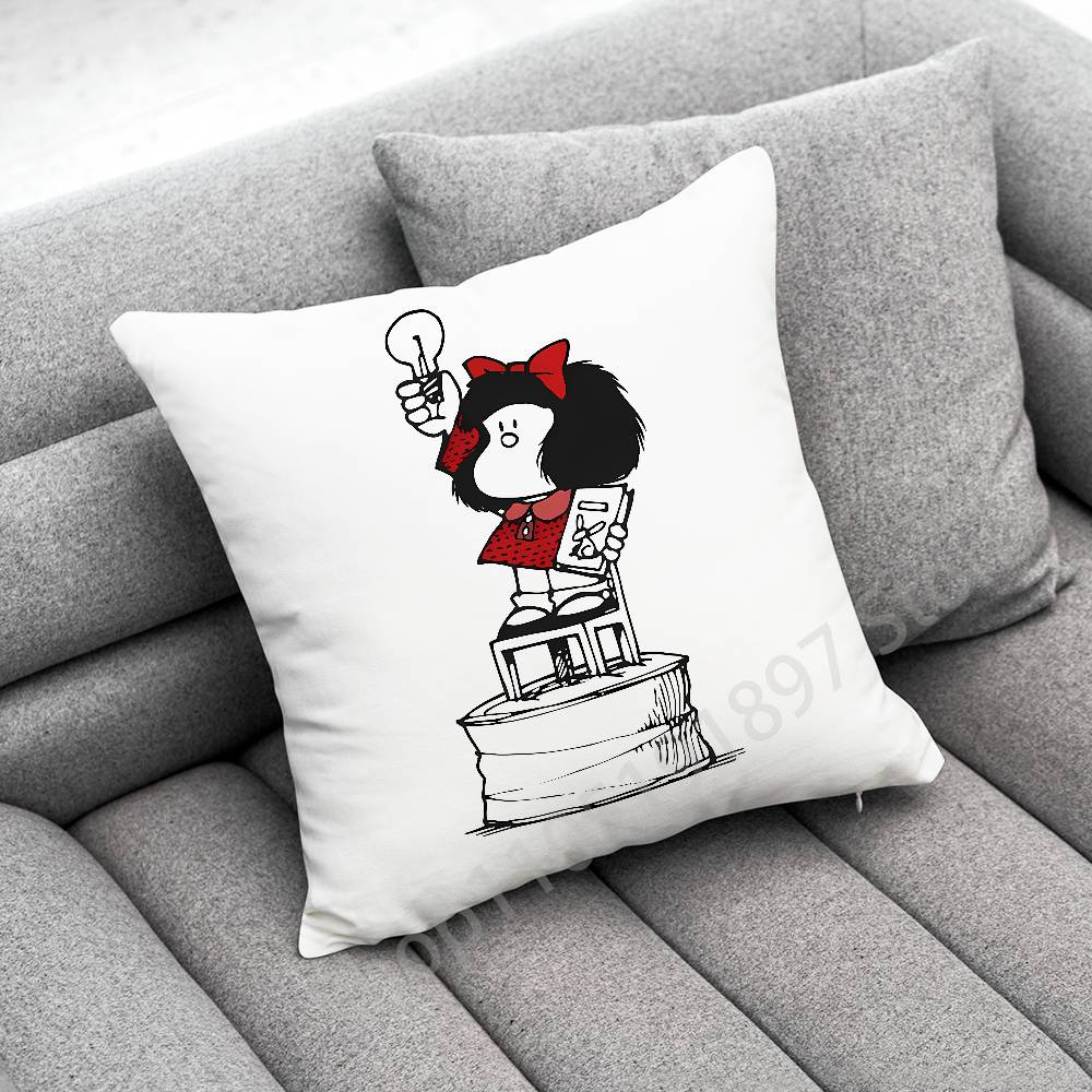 Cute M-Mafalda Girl Comic Throw Pillow Case For 45x45cm 40x40cm 55x55cm 50x50cm 30x30cm Square Car Pillowcase Shell