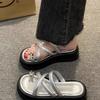 Thick-bottomed Beach Cool Slippers for Women Outside Summer New Fashion Metal Buckle Cross-strap Slippers for Women